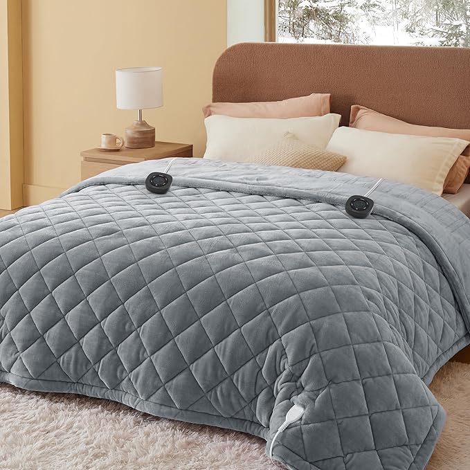 Bedsure Electric Blanket King Size - Dual Control Heated Weighted Blanket King with 10 Heat Settings, Fast Heating with 10 Time Settings (100x90 inches, Formal Gray)