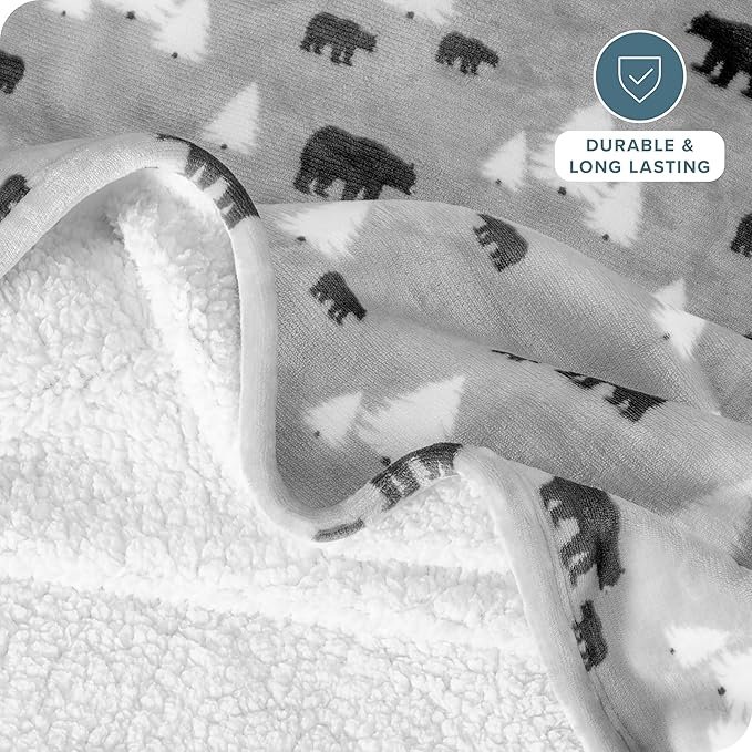 Bare Home Sherpa Fleece Blanket - Full/Queen Size - Blanket for Bed, Sofa, and Couch - Warm & Lightweight - Fluffy & Soft - Reversible (Full/Queen, Kodiak)