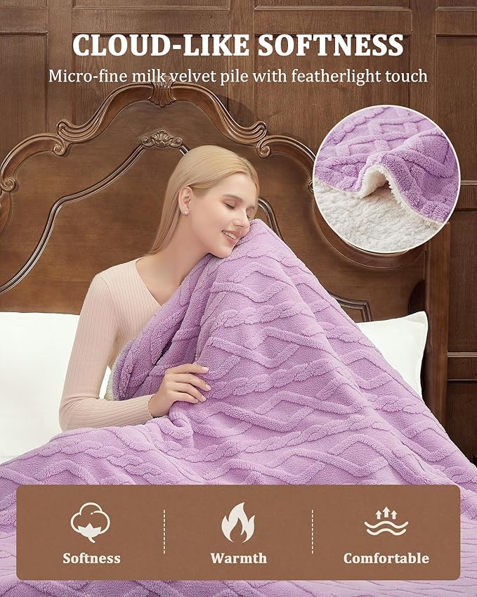 CAROMIO Electric Blanket Full Size - Thick Tufted Sherpa Heated Blanket Full Size with 10 Heating Levels and 10 Time Settings, ETL Certified Machine Washable Fast Heating Blanket Full 72"×84", Purple