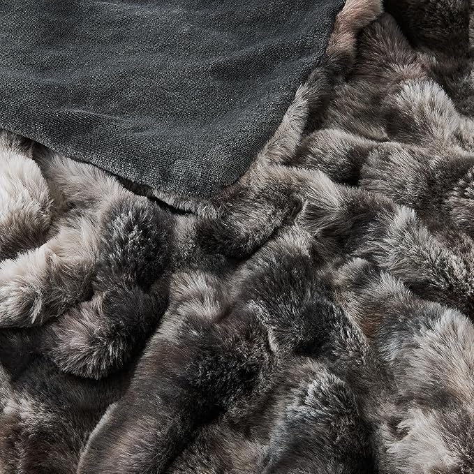 Fluffy Faux Rabbit Fur Throw Blanket - Soft Fuzzy Plush Luxury Cozy Thick Warm Decorative Bubble Blanket for Bed, Sofa (Twin Size 60''x80'', Black)