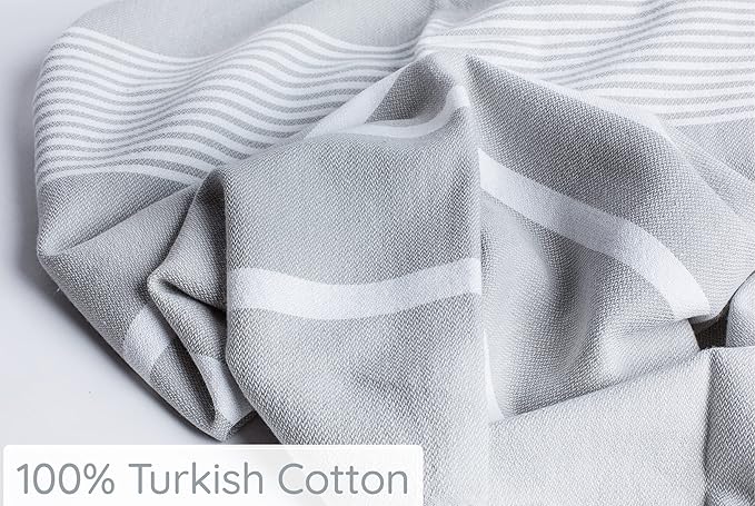Premium Turkish Beach Towel – 100% Cotton, Quick Dry, Sand Free, Oversized Beach Towels 35”x 67” – Ideal for Travel and Pool Towels – Silver Grey