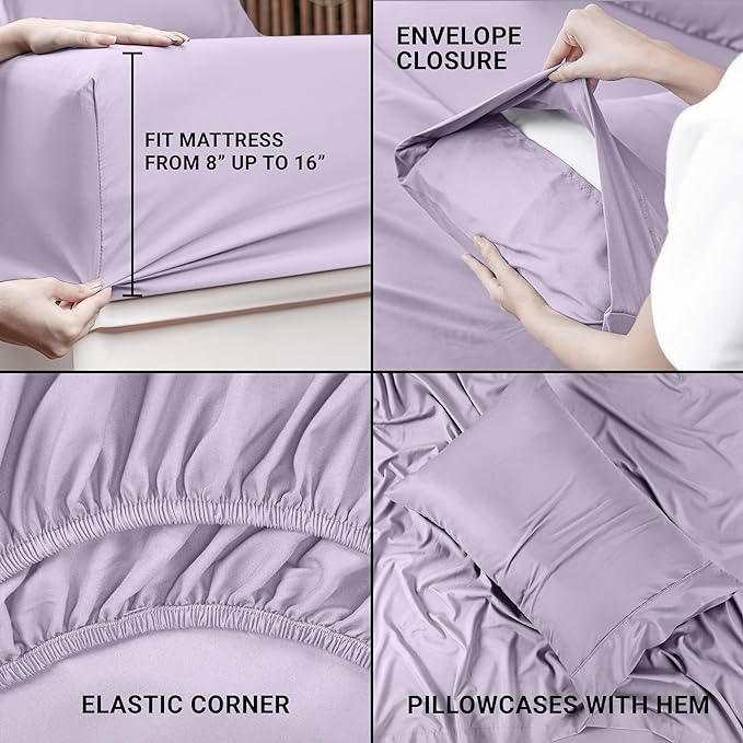 Utopia Bedding Twin Sheet Set – 3 Piece Bed Sheets for Twin Size Bed, Soft and Breathable Microfiber, Includes 1 Fitted Sheet, 1 Flat Sheet and 1 Pillowcase (Lavender)