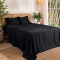 Bare Home 100% Rayon Made from Bamboo Luxury Queen Sheet Set - 4 Piece Bedding Set - Deep Pockets - Cooling Sheets - Breathable - Easy Fit - Soft Bedding Sheets & Pillowcases (Queen, Black)