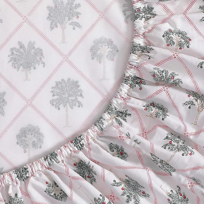 Tommy Bahama - King Size Sheet Set, Crisp & Cool Cotton Percale Bedding with a Smooth Lightweight Feel, 4 Piece Holiday Bed Sheets with Matching Pillowcases (Palm Tree Trellis Red)
