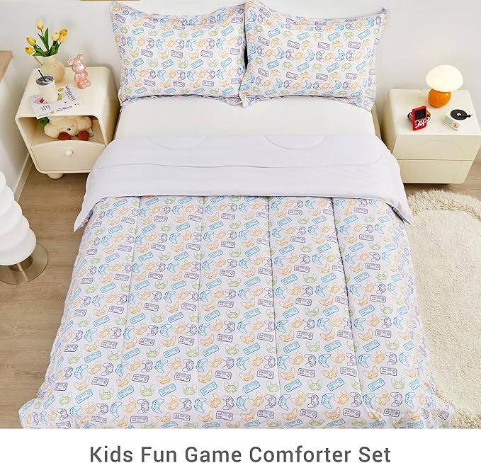 Viviland Kids Twin Bedding Sets for Boys, Soft Microfiber Twin Comforter Sets, Grey Game