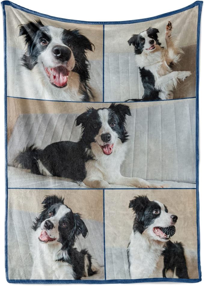 Ships Next Day, Custom Blanket with Picture - Printed in USA, Personalized Photo Blanket 5-Pic(Fleece – 96x120)