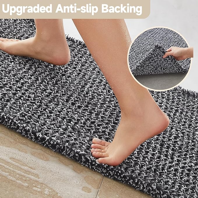 Black and White Bathroom Rugs, Waffle Runner Rug Bathroom Non Slip Washable Long Super Absorbent Quick Dry Boho Farmhouse Bath Decor, 60"x24" Black and White