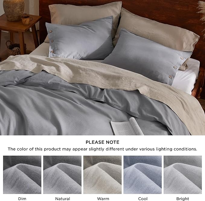 Bedsure Linen Duvet Cover King - Linen Cotton Blend Bedding Set, Soft & Cozy, 3 Pieces, 1 Duvet Cover 104x90 Inches and 2 Pillowcases, Silver Grey Color Cooling Bedding, Comforter Sold Separately