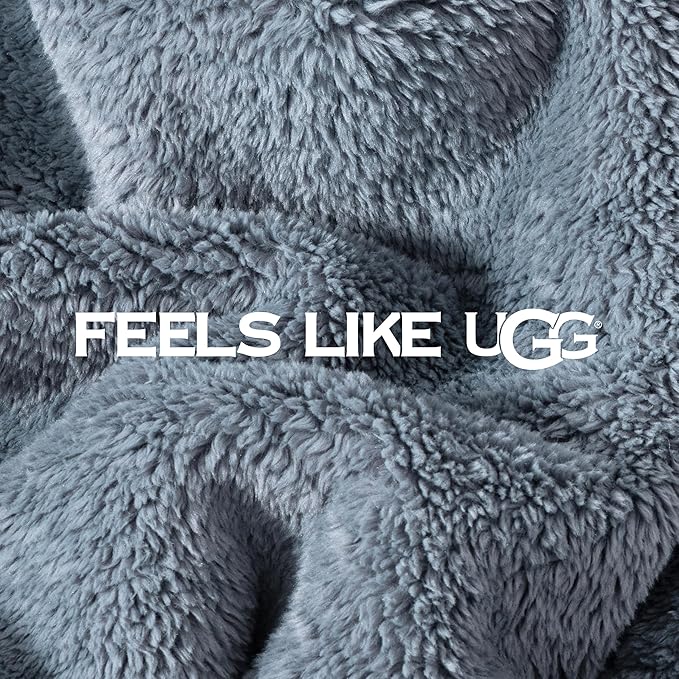UGG Plush King Size Blanket for Bed, Fleece Cozy Blanket, Luxury Warm Large Throw for Couch, Washable Hypoallergenic California King Bedding, 110" x 90", Denim Blue (Whitecap)