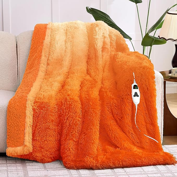 Heated Electric Blanket Throw–Faux Fur with Soft Thick Sherpa,Warm Winter Birthday Gifts for Women Grandma，10 Heat Settings,5 Time Settings with Fast Heating, 50x60, Cocoa Brown
