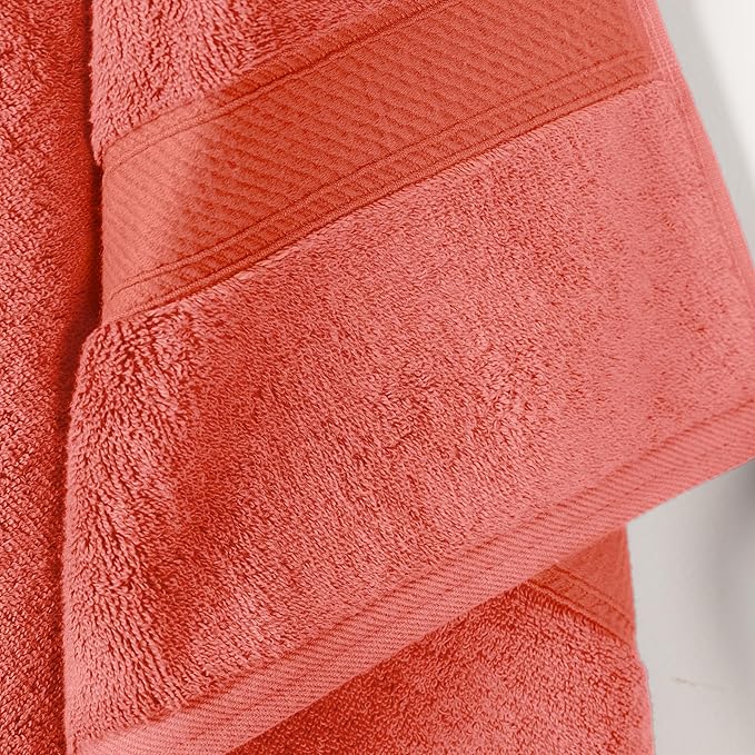 Superior Egyptian Cotton Pile Bath Towel Set of 2, Ultra Soft Luxury Towels, Thick Plush Essentials, Absorbent Heavyweight, Guest Bath, Hotel, Spa, Home Bathroom, Shower Basics, Coral