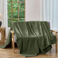 CHUFFED Cotton Waffle Blanket King Size-Plush Milk Velvet & Reversible Waffle Weave,Anti-Static 300Gsm Design，Thick Cozy Soft Winter Blanket for Bed, Couch, Sofa - Olive Green, 104x90 Inches