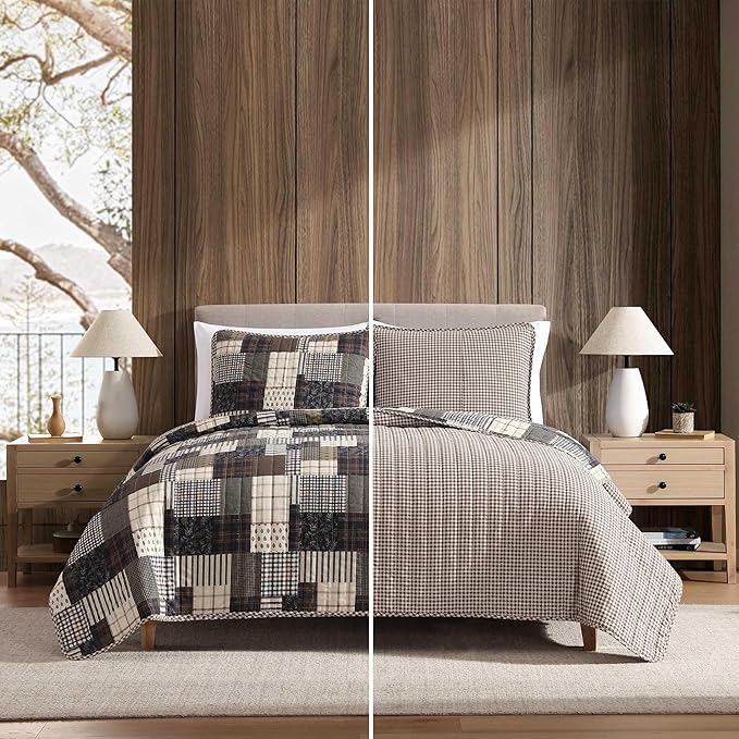 Eddie Bauer - Queen Quilt Set, Naturally Soft Cotton Bedding w/a Lightweight Feel for All-Year Comfort, Reversible w/Matching Pillowcases, 3 Piece Bed Set (Antique Brown)