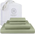 Threadmill 500 Thread Count Queen Size Damask Stripe, 4 Pc Luxury Cotton Bedding Set, Silky Smooth Sage Green Sheets with 16" Elasticized Deep Pocket, 2 Pillowcases & Free Tote Bag