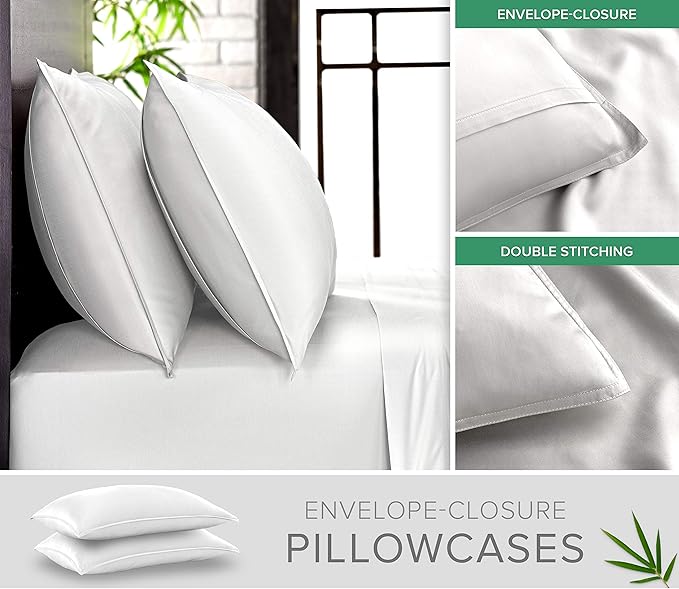 Pure Bamboo Twin Sheets, Genuine 100% Organic Viscose Derived from Bamboo Bed Sheet Set, Luxuriously Soft & Cooling, Double Stitching, 2 Year Quality Promise (Twin, White)