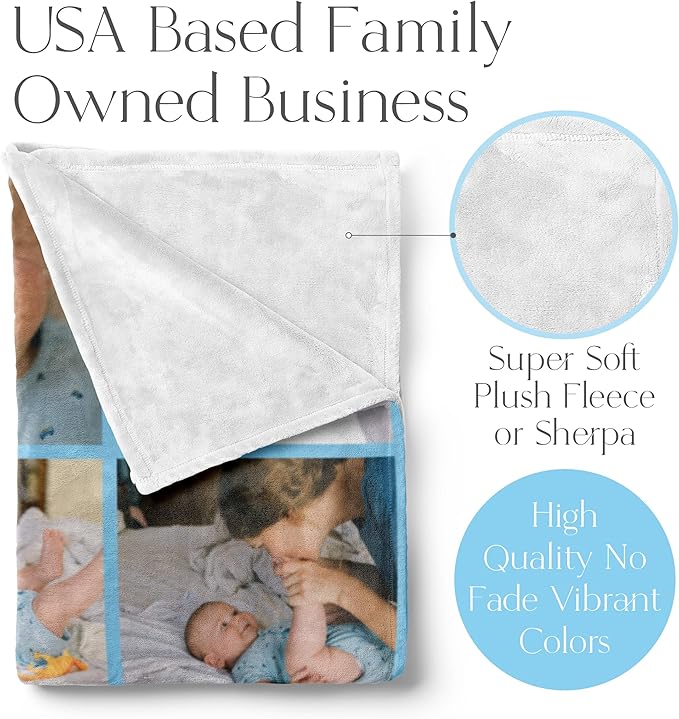 Ships Next Day, Custom Blanket with Picture - Printed in USA, Personalized Photo Blanket (Sherpa – 50x60)
