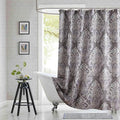 Extra Long Shower Curtain 84 Inch, Gray Bath Curtain with Purple Baroque Medallions, Waterproof Hotel Quality Fabric, 72" W x 84" H