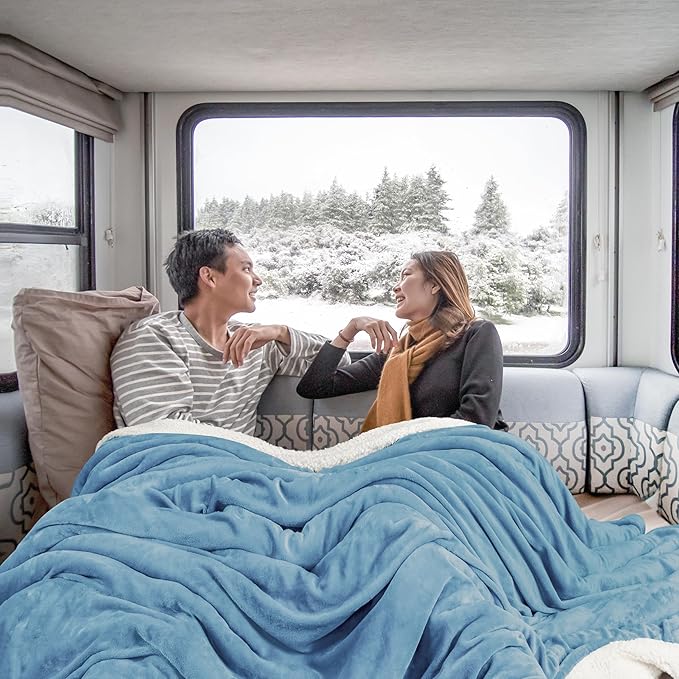 Utopia Bedding Sherpa Blanket California King Size (Washed Blue, 102x96 Inches) - Soft Lightweight Plush Fleece Reversible Blanket for Bed, Sofa, Couch, Camping and Travel