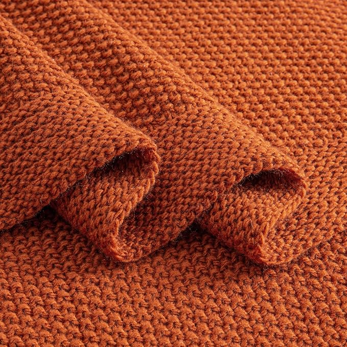 CozeCube Orange Throw Blanket for Couch, Soft Cozy Cable Knit Throw for Bed Sofa Living Room, Lightweight Warm Decorative Farmhouse Christmas Blanket, 60"x80", Burnt Orange