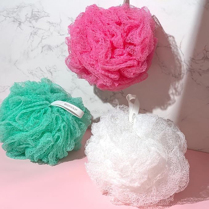 EcoTools Exfoliating EcoPouf, Shower Loofah Scrubs & Cleanses, Pouf with Recycled Netting, Exfoliation Removes Dead Skin, Eco-Friendly Bath Accessory, Cruelty-Free, Color May Vary, 6 Count (60g)