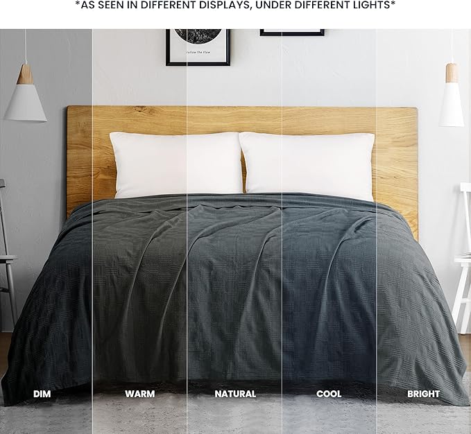 Utopia Bedding Smoke Gray 100% Cotton Blanket [Full Size - 90x84 Inch] 350GSM Lightweight, Soft and Breathable Thermal Blanket for All Seasons