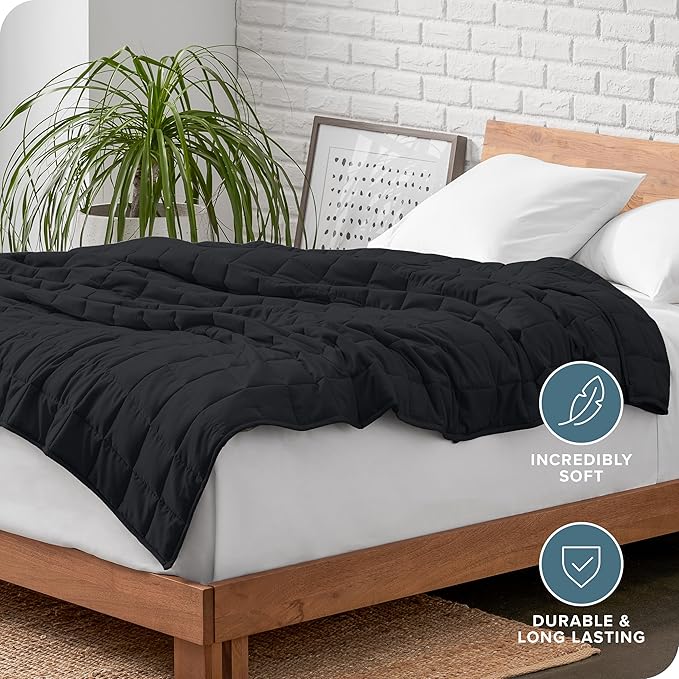 Bare Home Weighted Blanket Full or Queen Size 12lb (48" x 72") for Adults - All-Natural 100% Cotton - Premium Heavy Blanket Nontoxic Glass Beads (Black, 48"x72")