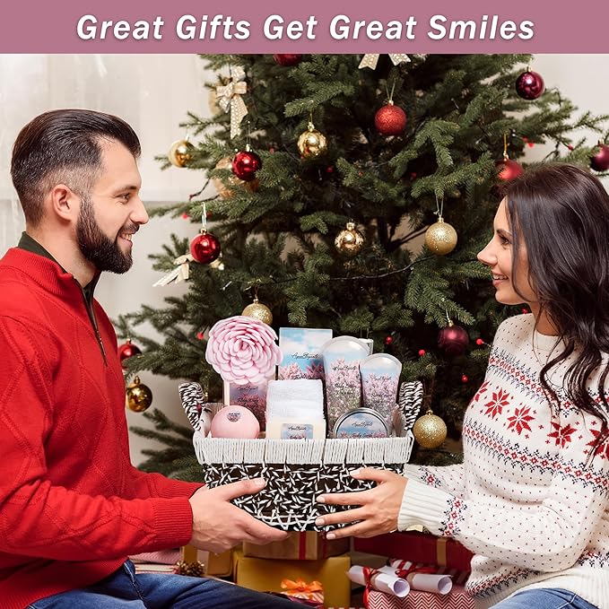 Spa Baskets For Women - Luxury Bath Set With Lilac & Rose Oil - Spa Kit Includes Wash, Bubble Bath, Lotion, Bath Salts, Body Scrub, Hand Cream, Shower Puff, Bathbombs, Soap and Towel