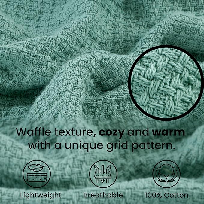 HILLFAIR 100% Soft Premium Combed Cotton Thermal King Blankets – Soft Cozy Warm Cotton Blanket– Bed Throw Blanket– King Bed Blankets– All Season Blanket– Sage