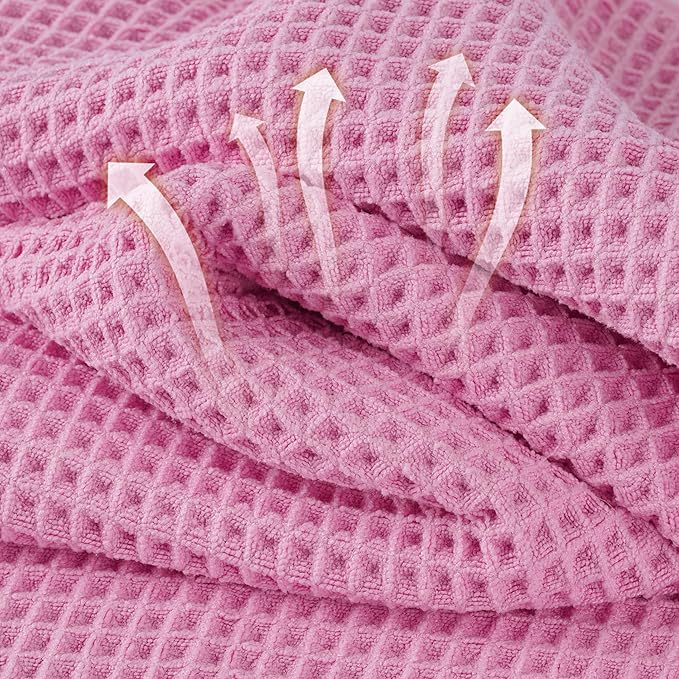 New Microfiber Waffle Bath Towels, 2 Pieces, Oversized, Soft, Absorbent, Fast Drying, Lint Free (Gray+Pink)