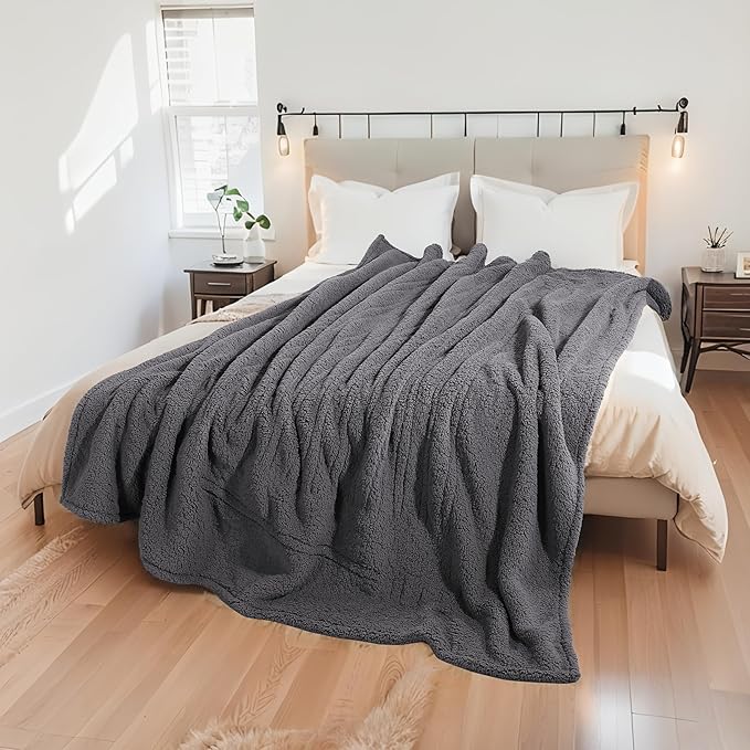 Electric Heated Blanket 6 Heating Settings & 1-10H Auto Off Twin 62×84 Double Sided Plush Sherpa Ultra-Soft Warm Thick, Machine Washable, Fast Quick Heating, Home Office Dark Gray