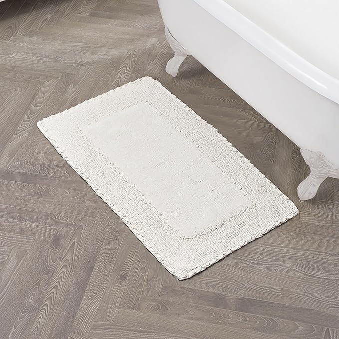 Laura Ashley Ruffle Border Ivory 27"x 45" 100% Cotton Bath Rug