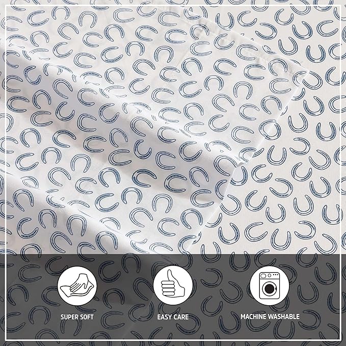 Wrangler - Twin Sheet Set, Super Soft & Cozy Bedding with Matching Sham(s), Casual Luxurious Bedding Set, Yellowstone Inspired, Oeko-Tex Certified (Horseshoe Blue, Twin)