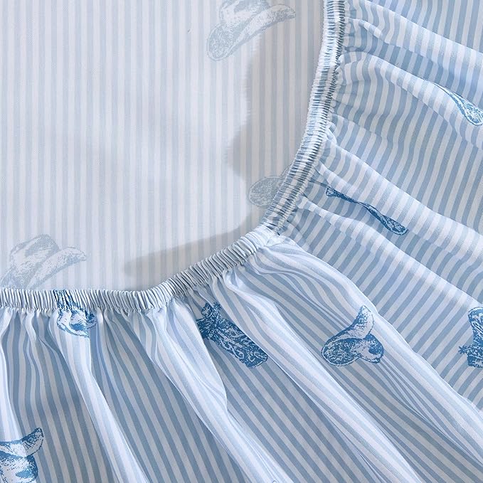 Wrangler - Queen Bed Sheets, Ultra-Soft & Lightweight Bedding with Matching Pillowcases, Lightweight Bed Set for All Season Comfort, Oeko-Tex Certified (Cowboy Pinstripe Blue)