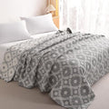 NTBAY 3 Layers Cotton Muslin 106x92 King Bed Blanket, Super Soft Breathable Thermal Yarn Dyed Quilt for Adults, Perfect Lightweight Blanket for Couch Sofa Bed All Seasons, Grey Garlands
