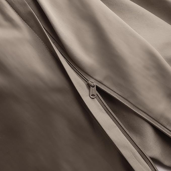 MooMee Duvet Cover Set 100% Extra Long Staple Cotton 600 Thread Count Silky Sateen Smooth Luxury Soft Breathable Durable Hotel Quality Bedding, 3 Pieces (Tannish Gray, Queen 90"x90")