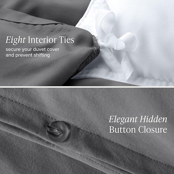 Bare Home 100% Organic Cotton Jersey Duvet Cover Set - Extra Long Size - Ultra Soft - 100% Cotton - 2pcs - Corner Ties - Button Closure - Bedding Duvet Cover & Pillow Shams (Twin/Twin XL, Grey)