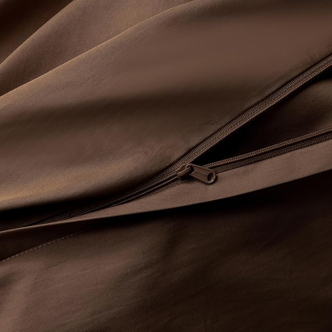 MooMee Duvet Cover Set 100% Extra Long Staple Cotton 600 Thread Count Silky Sateen Smooth Luxury Soft Breathable Durable Hotel Quality Bedding, 3 Pieces (Chocolate Brown, Oversized Queen 98"x98")