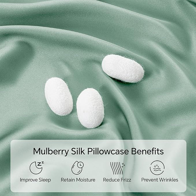 INFIIXSO Mulberry Silk Pillow Cases King Size Set of 2, Silk Pillowcase with Hidden Zipper 20"x36", Extraordinary Smooth and Soft Pillow Case for Hair and Skin(Mint Green, 2 Pack)