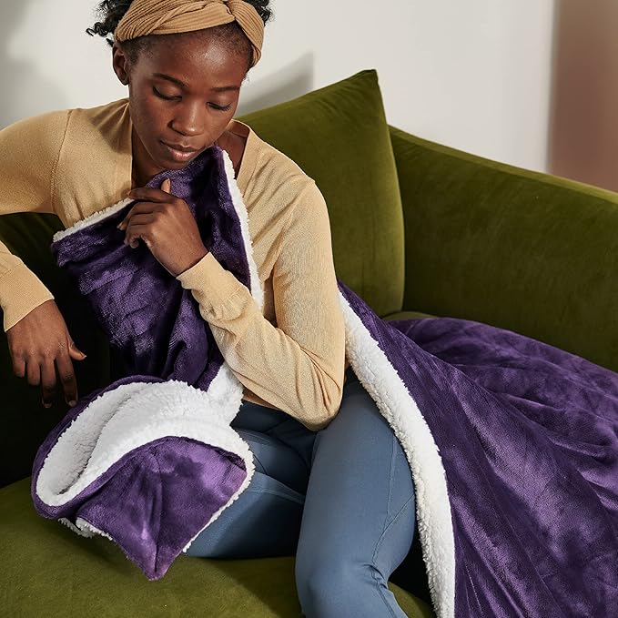 Bedsure GentleSoft Sherpa Fleece Blankets King Size for Bed - Thick and Warm Throw for Girls and Women, Soft Fuzzy Plush King Blanket for Winter, Purple, 108x90 Inches