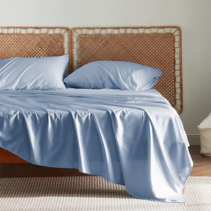 Bedsure Cooling Sheets Twin XL, Rayon Derived from Bamboo, Breathable & Soft Twin XL Sheet Sets, Deep Pocket Up to 16 Inches, Hotel Luxury Silky Dorm Bedding for Hot Sleepers, Dusty Blue