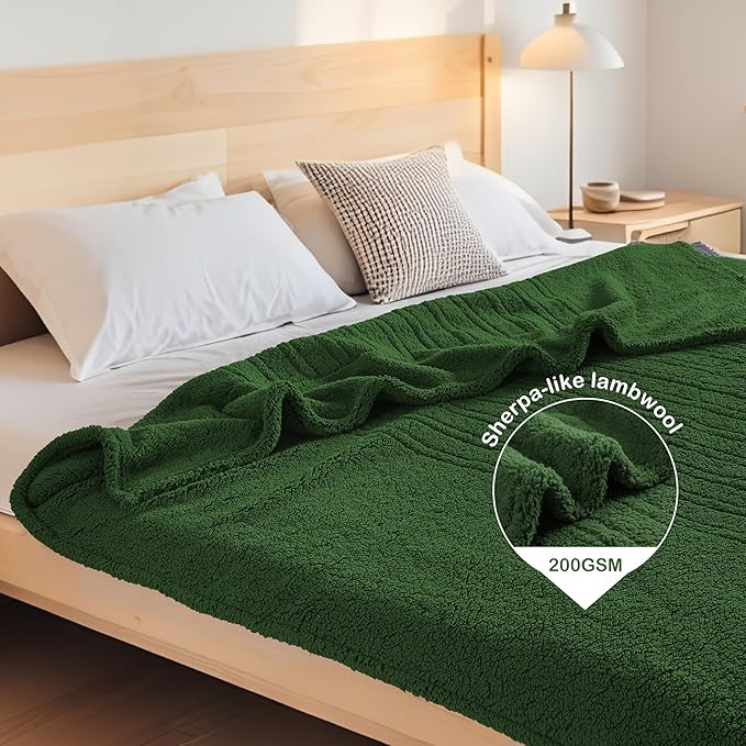 Electric Heated Blanket 6 Heating Settings & 10H Auto Off Full 72×84 Double Sided Plush Sherpa Ultra-Soft Warm Thick, Machine Washable, Fast Heating, Home Office, Green