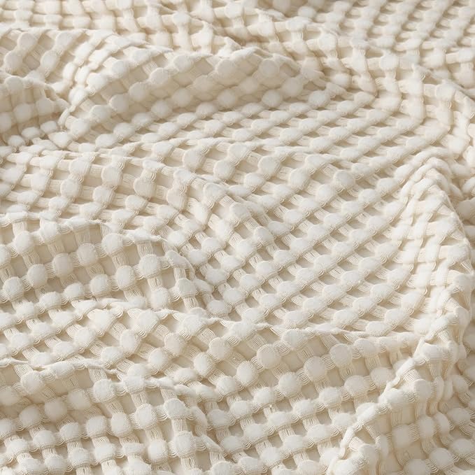 Bedsure Cooling Cotton Waffle King Size Blanket - Lightweight Breathable Blanket of Rayon Derived from Bamboo for Hot Sleepers, Light Beige, 104x90 Inches