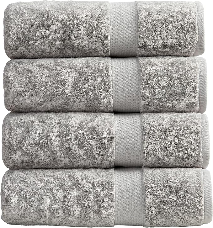 Springtree Home Grey Bath Towels Set of 4 | Classic Hotel Bath Towels | 100% Combed Cotton | Absorbent Quick-Dry Gray Towels for Bathroom | Oeko-TEX® Standard 100 Cotton | Cynewski Collection - Grey