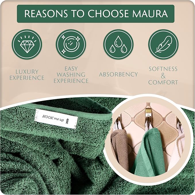 MAURA Basics Hand Towels for Bathroom with Hanging Hook Loops. Soft, Durable, Long Lasting and Absorbent Hand Towel Sets for Bathroom, American Standard Size 16"x28", Hunter Green