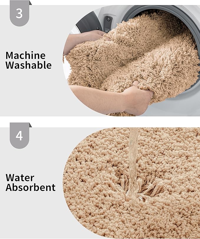 Beige Toilet Rug 22x24 Non Slip Fluffy Toilet Floor Mat U Shaped Washable Bathroom Contour Rug for Toilet Absorbent Thick Toilet Carpet