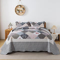 HoneiLife Queen Size Quilt Set - 3 Pieces - Grey Border Microfiber Bedding Set - Lightweight, Reversible Coverlets, Floral Bedding - All Season Quilts