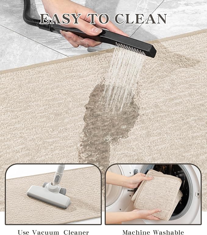 chakme Bathroom Rug Sets 2 Piece, Ultra Thin Bath Rug Set Quick Dry Bath Mat, Absorbent Bath Mat for Bathroom Non Slip Machine Washable, (Light Beige)