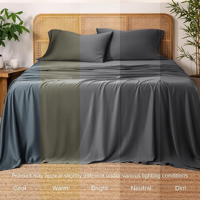 Bare Home 100% Rayon Made from Bamboo Full XL Sheet Set - 4 Piece Bedding Set - Deep Pockets - Breathable - Easy Fit - Bedding Sheets & Pillowcases (Full XL, Grey)