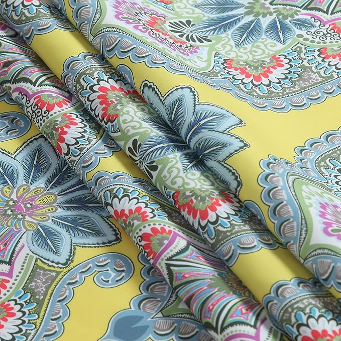 Extra Long Shower Curtain 84 Inches, Water Repellent Fabric with Vibrant Brazilian Medallion Print, 12 Metal Grommets & Weighted Hem, 72x84 Inches