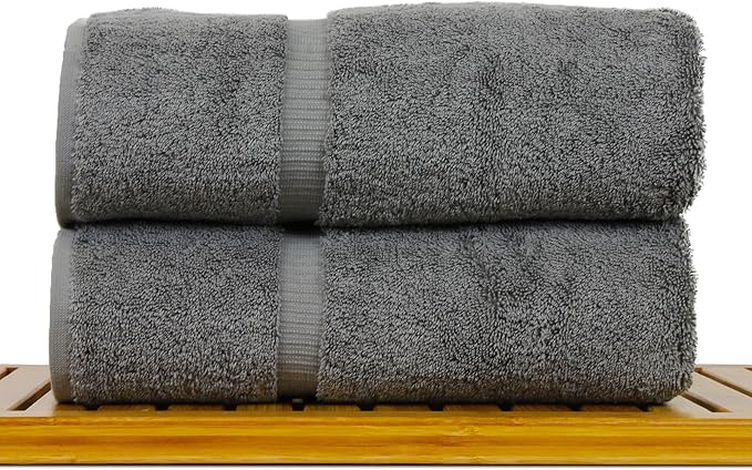 Luxury Hotel & Spa Ultra Soft Bath Towels 100% Turkish Cotton - Grey - Set of 2